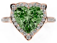 Fancy Green Heart Cut Diamond Halo Ring Set in Rose gold with Pavé-Lined Shoulders and Prong Setting