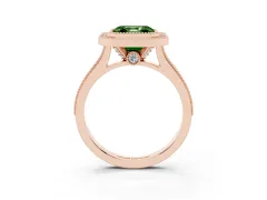 Fancy Green Asscher Cut Diamond Halo Milgrain Pavé Band Ring Set in Rose gold with Prong Setting