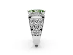 Fancy Green Marquise Cut Diamond Milgrain Halo Pavé Engagement Ring Set in White gold with Prong Setting