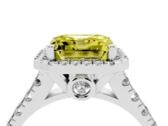Fancy Yellow Asscher Cut Diamond Halo Engagement Ring Set in Silver with Pavé Band and Prong-Set Center