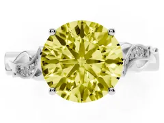 Fancy Yellow Round Cut Diamond Vine Band Solitaire Ring Set in White gold with Milgrain Prong Setting