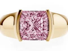 Fancy Pink Princess Cut Diamond Bezel Solitaire Ring Set in Yellow gold with Wide Band