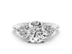 Round Cut Diamond Cluster Ring Set in Silver with Plain Band and Prong Setting