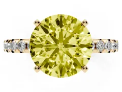 Fancy Yellow Round Cut Diamond Pavé Solitaire Ring Set in Yellow gold with Round Band Accents and Prong Setting
