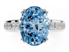 Fancy Blue Oval Cut Diamond Channel Set Solitaire Engagement Ring Set in White gold with Prong Setting