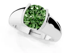 Fancy Green Round Cut Diamond Bezel Solitaire Ring Set in Platinum with Wide Band