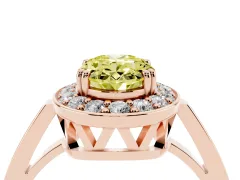Fancy Yellow Oval Cut Diamond Halo Ring Set in Rose gold with Accent-Lined Split Shank and Prong Setting