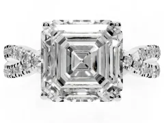 Asscher Cut Diamond Twist Pavé Solitaire Engagement Ring Set in White gold with Prong Setting