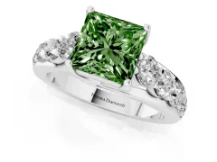 Fancy Green Princess Cut Diamond Pavé Engagement Ring Set in Platinum with Prong Setting