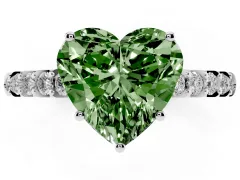 Fancy Green Heart Cut Diamond Solitaire Engagement Ring Set in Platinum with Pavé Band and Prong Setting