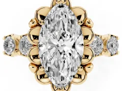 Marquise Cut Diamond Floral Halo Ring Set in Yellow gold with Shared Prong Band