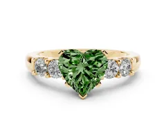 Fancy Green Heart Cut Diamond Five-Stone Prong Set Engagement Ring Set in Yellow gold with Channel Band