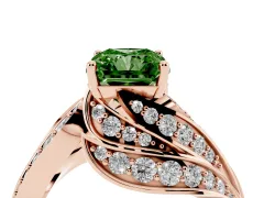 Fancy Green Radiant Cut Diamond Solitaire Ring Set in Rose gold with Layered Twist Pavé Band