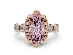 Fancy Pink Marquise Cut Diamond Floral Halo Ring Set in Rose gold with Shared Prong Band