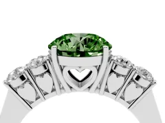 Fancy Green Round Cut Diamond Five-Stone Prong Set Band Ring Set in Silver with Polished Band
