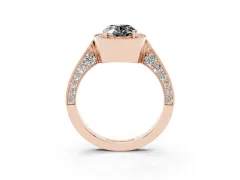 Fancy Black Oval Cut Diamond Halo Engagement Ring Set in Rose gold with Accent Split Shank Band