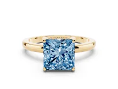 Fancy Blue Princess Cut Diamond Solitaire Ring Set in Yellow gold with Plain Band and Prong Setting
