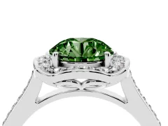 Fancy Green Round Cut Diamond Halo Ring Set in Platinum with Pavé-Lined Shoulders and Prong Setting