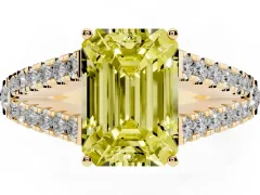 Fancy Yellow Emerald Cut Diamond Split Shank Pavé Engagement Ring Set in Yellow gold with Prong-Held Center Stone