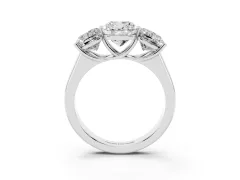 Cushion Cut Diamond Three-Stone Ring Set in Platinum with Plain Polished Band