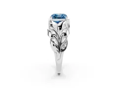 Fancy Blue Asscher Cut Diamond Leaf-Inspired Engagement Ring Set in White gold with Round Accents