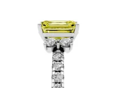 Fancy Yellow Emerald Cut Diamond Three-Stone Pavé Ring Set in Silver with Prong Setting