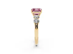 Fancy Pink Asscher Cut Diamond Five-Stone Prong Set Ring Set in Yellow gold with Classic Band