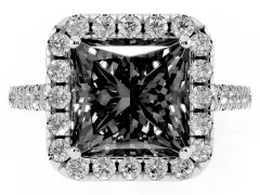 Fancy Black Princess Cut Diamond Halo Pavé Engagement Ring Set in Platinum with Prong Setting