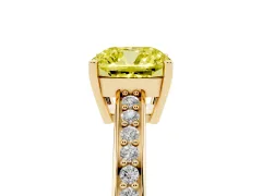 Fancy Yellow Cushion Cut Diamond Pavé Band Prong Set Solitaire Ring Set in Yellow gold