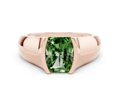 Fancy Green Radiant Cut Diamond Bezel Solitaire Ring Set in Rose gold with Wide Band