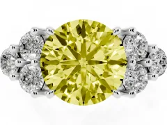 Fancy Yellow Round Cut Diamond Solitaire Ring Set in Silver with Cluster Accents on Each Side