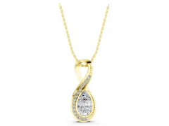 Pavé Pear Pendant Set in Yellow gold with Prong Setting and Infinity Loop