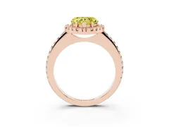 Fancy Yellow Heart Cut Diamond Pavé Halo Ring Set in Rose gold with Prong Setting