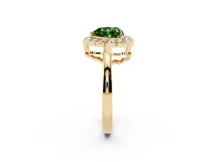 Fancy Green Heart Cut Diamond Halo Cluster Engagement Ring Set in Yellow gold with Solitaire Band and Prong Setting
