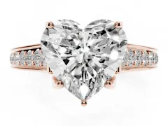 Heart Cut Diamond Solitaire Pavé Engagement Ring Set in Rose gold with Prong Setting