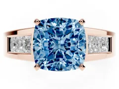 Fancy Blue Cushion Cut Diamond Solitaire Ring Set in Rose gold with Channel-Set Accent Stones and Prong Setting