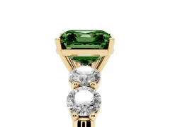 Fancy Green Asscher Cut Diamond Five-Stone Prong Set Ring Set in Yellow gold with Classic Band