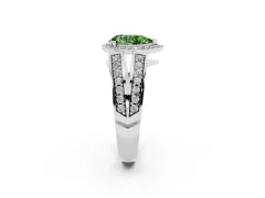 Fancy Green Pear Cut Diamond Halo Ring Set in White gold with Double Pavé Split Shank