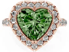 Fancy Green Heart Cut Diamond Halo Ring Set in Rose gold with Pavé Shank and Prong Setting