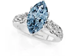 Fancy Blue Marquise Cut Diamond Pavé Engagement Ring Set in Silver with Prong Setting