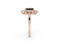 Fancy Black Emerald Cut Diamond Floral Double Halo Ring Set in Rose gold with Round Petals