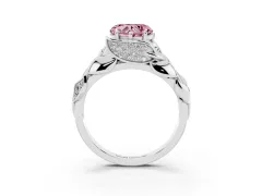 Fancy Pink Heart Cut Diamond Leaf-Inspired Engagement Ring Set in White gold with Round Accents