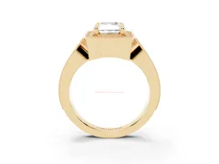Radiant Cut Diamond Halo Ring Set in Yellow gold with Milgrain Accent Split Shank