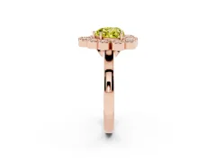 Fancy Yellow Heart Cut Diamond Cluster Halo Ring Set in Rose gold with Milgrain Bezel Accents and Plain Band