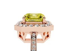 Fancy Yellow Asscher Cut Diamond Halo Ring Set in Rose gold with Accent-Lined Split Shank and Prong Setting