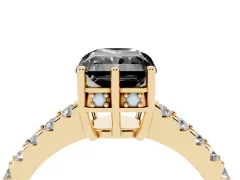 Fancy Black Radiant Cut Diamond Solitaire Engagement Ring Set in Yellow gold with Pavé Band and Prong Setting