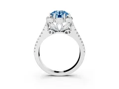 Fancy Blue Round Cut Diamond Floral Halo Split Shank Engagement Ring Set in Silver with Pavé Shank