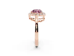 Fancy Pink Heart Cut Diamond Halo Cluster Engagement Ring Set in Rose gold with Solitaire Band and Prong Setting