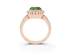 Fancy Green Heart Cut Diamond Halo Ring Set in Rose gold with Pavé Shank and Prong Setting