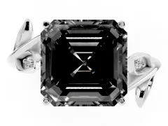 Fancy Black Asscher Cut Diamond Solitaire Twist Engagement Ring Set in Silver with Pavé Leaf Accents